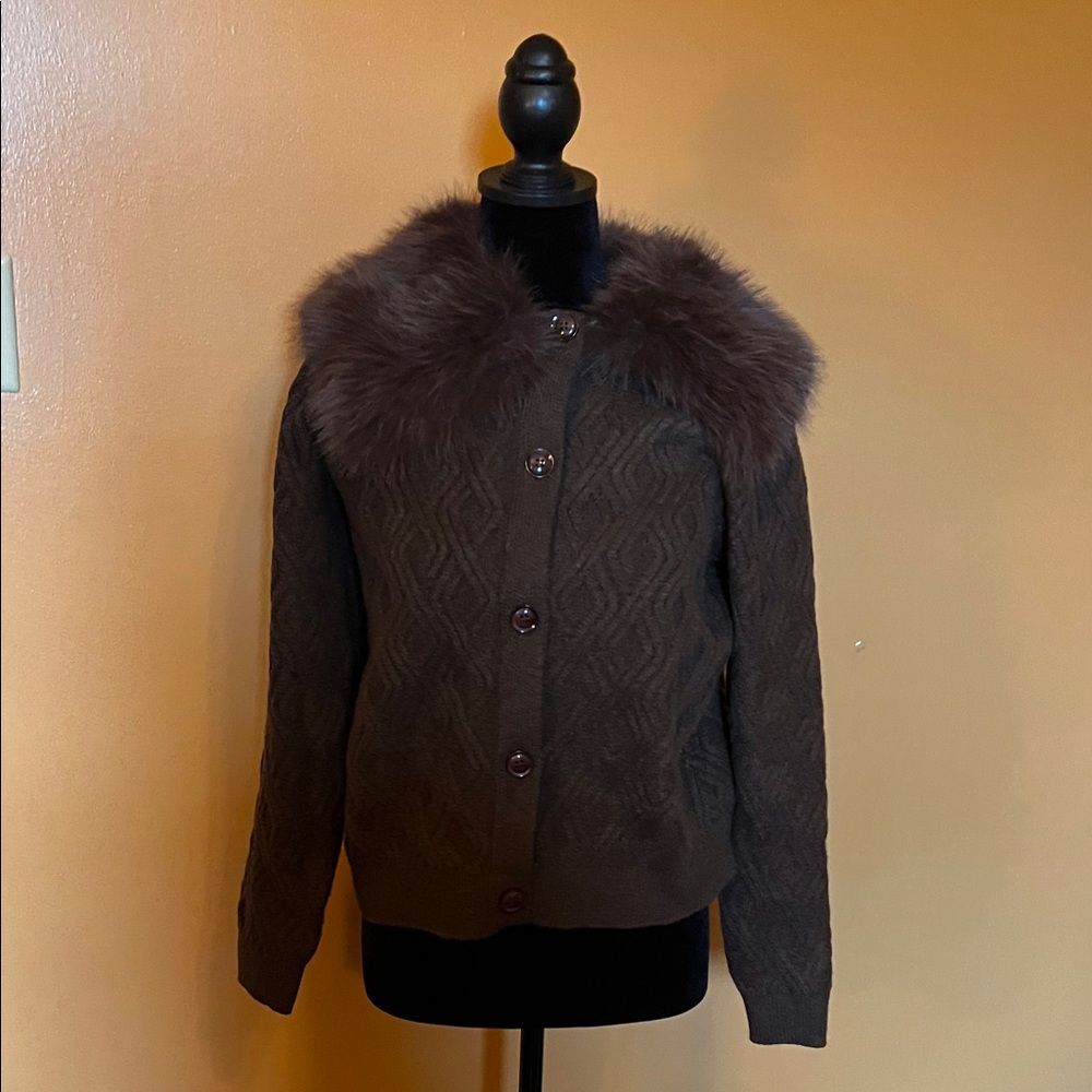 Brown Fur Collar Cardigan